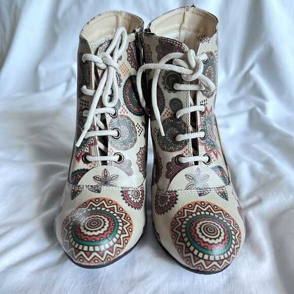 Goby Printed Side-Zip Lace-Up High Heel Booties Women's Boots EUR 39 Multi-Color - Picture 2 of 8